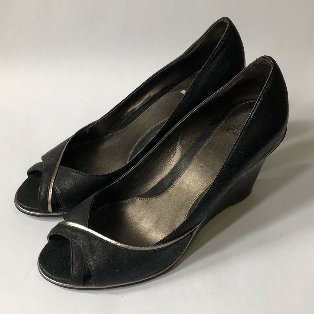 Circa Joan & David Black Open-Toe Wedges